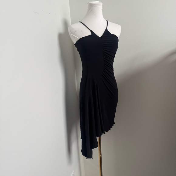 Y2K Black Ruched Asymmetrical Mini Dress Spaghetti Strap Fairycore S - Picture 4 of 8